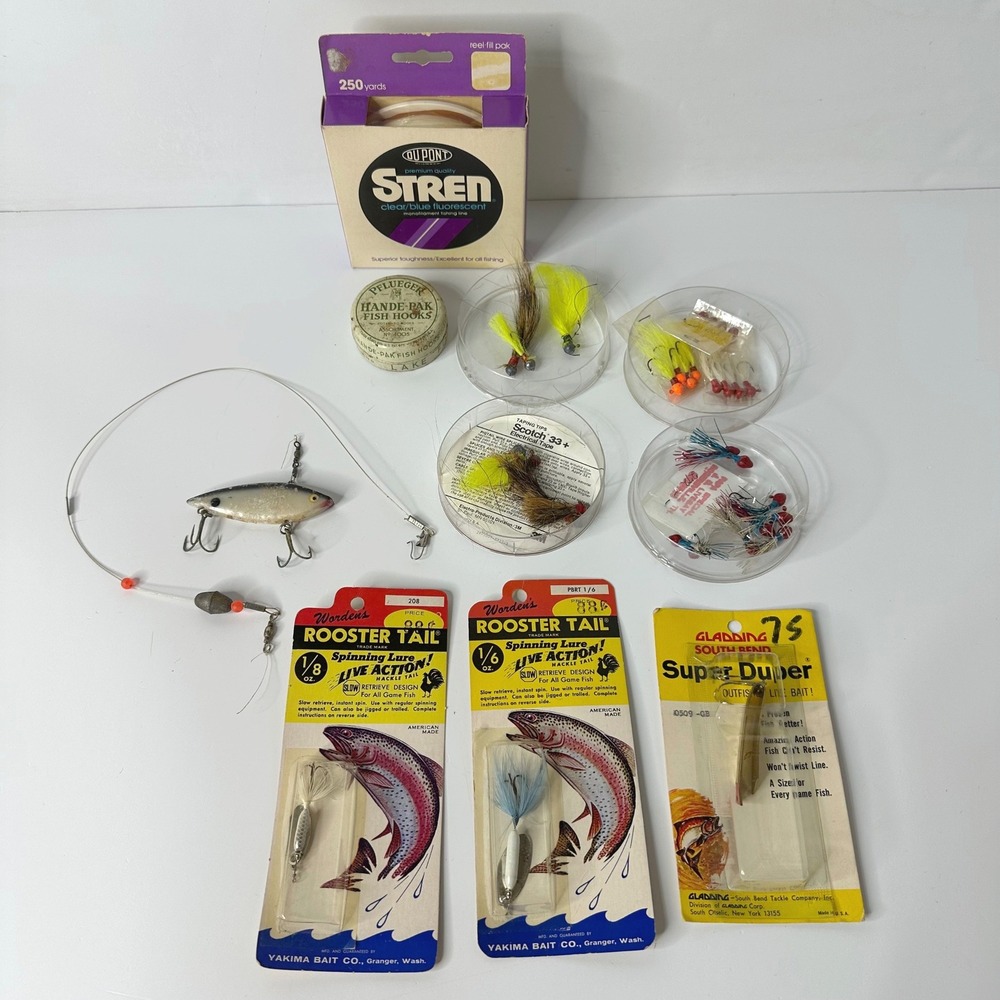 Vintage Fishing Lure Lot Wordens Rooster Tail South Bend Super Duper Stren Line